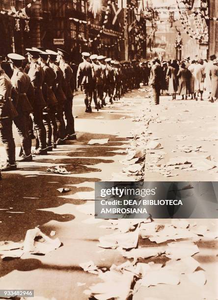 Litter along the Strand and Fleet Street after King George V Silver Jubilee celebrations, London, United Kingdom, from The Illustrated London News,...