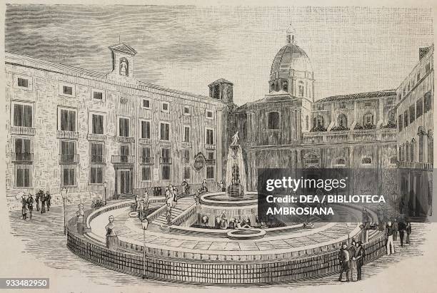 Piazza Pretoria, Palermo, Italy, engraving from L'IIllustrazione Italiana, no 15, April 9, 1882.