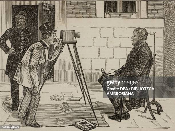 Photographer takes a picture of a prisoner with a camera, Newgate prison, London, United Kingdom, illustration from the magazine The Illustrated...