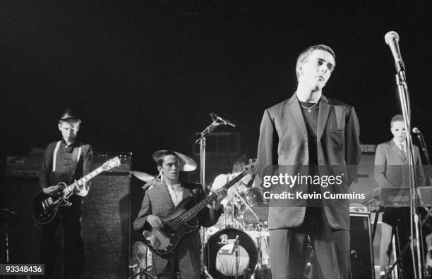 Left to right guitarist Roddy Byers, bassist Horace Panter, singer Terry Hall and keyboard player Jerry Dammers of English ska band The Specials...