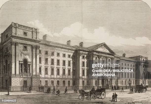 Trinity College, Dublin, Ireland, illustration from the magazine The Illustrated London News, volume LXII, March 1, 1873.