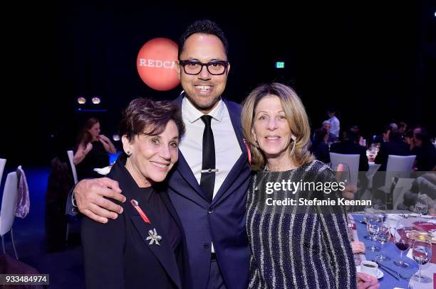 Adele Yellin, Edgar Arceneaux and Janet Rappaport attend The CalArts REDCAT Gala Honoring Charles Gaines and Adele Yellin on March 17, 2018 in Los...