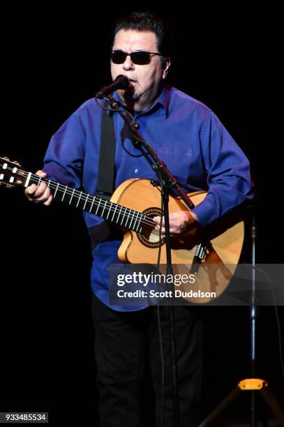 Singer Cesar Rosas of the band Los Lobos performs onstage at Thousand Oaks Civic Arts Plaza on March 17, 2018 in Thousand Oaks, California.