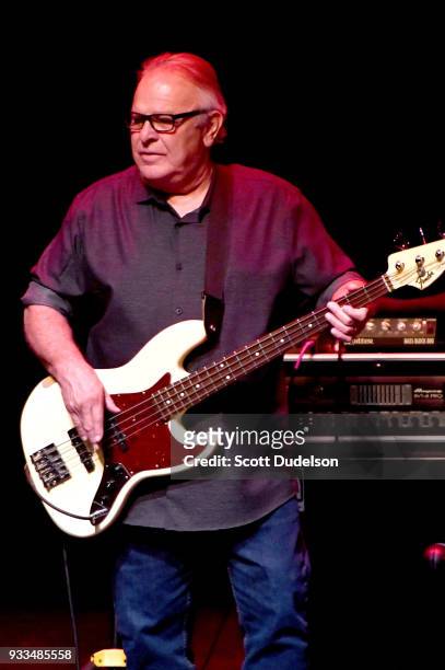 Bass player Conrad Lozano of the band Los Lobos performs onstage at Thousand Oaks Civic Arts Plaza on March 17, 2018 in Thousand Oaks, California.