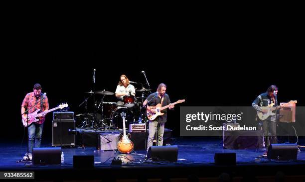 Musicians Brendon Love, Liam Gough, Josh Teskey and Sam Teskey of The Teskey Brothers perform onstage at Thousand Oaks Civic Arts Plaza on March 17,...