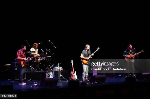 Musicians Brendon Love, Liam Gough, Josh Teskey and Sam Teskey of The Teskey Brothers perform onstage at Thousand Oaks Civic Arts Plaza on March 17,...