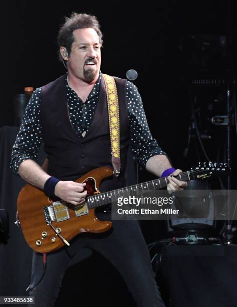 Guitarist/producer John Shanks performs with Bon Jovi during a stop of the band's This House is Not for Sale Tour at T-Mobile Arena on March 17, 2018...