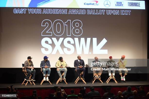 Sacha Jenkins, Dave East, Marcus A. Clarke, T.I., Rapsody, and Just Blaze attend the "Rapture" Premiere 2018 SXSW Conference and Festivals at...