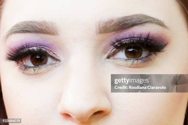 Cosmoprof visitor, eyes detail, is seen at Cosmoprof at BolognaFiere Exhibition Centre on March 17, 2018 in Bologna, Italy.