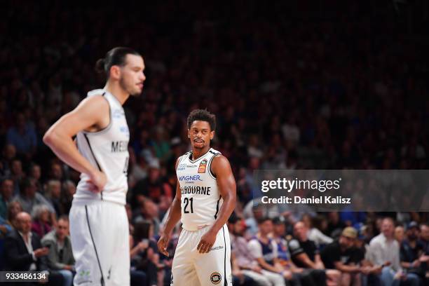 Casper Ware of Melbourne United looks on during game two of the NBL Grand Final series between the Adelaide 36ers and Melbourne United at Titanium...