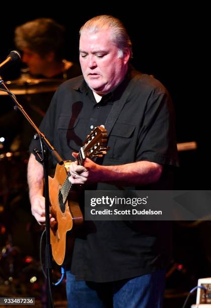 Singer David Hidalgo of the band Los Lobos performs onstage at Thousand Oaks Civic Arts Plaza on March 17, 2018 in Thousand Oaks, California.