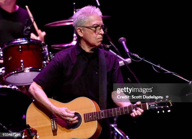 Singer Louie Perez of the band Los Lobos performs onstage at Thousand Oaks Civic Arts Plaza on March 17, 2018 in Thousand Oaks, California.