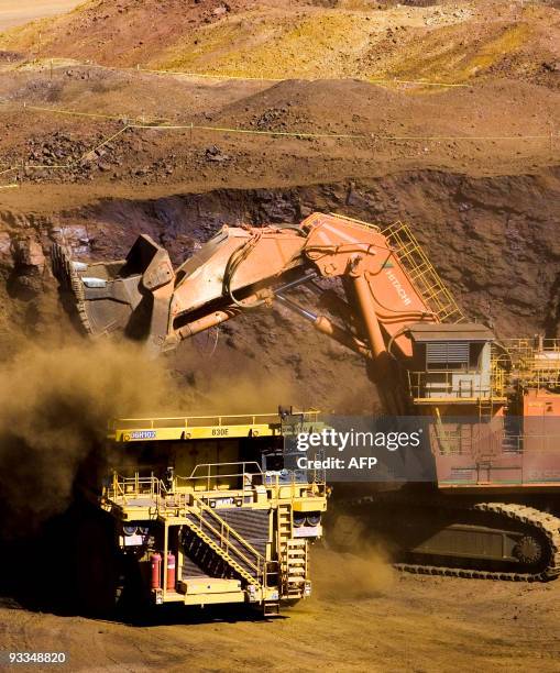 An undated houdout photo released on September 4, 2009 by Rio Tinto shows a truck loading with high grade iron ore at the Tom Price mine in Western...