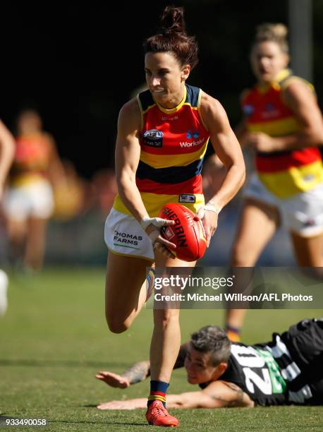 Jessica Sedunary of the Crows in action during the 2018 AFLW Round 07 match between the Collingwood Magpies and the Adelaide Crows at Olympic Park...