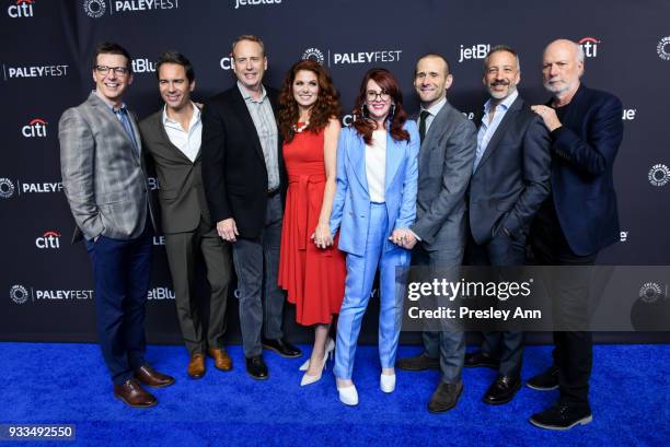 Sean Hayes, Eric McCormack, Robert Greenblatt, Debra Messing, Megan Mullally, Max Mutchnick, David Kohan and James Burrows attend PaleyFest Los...