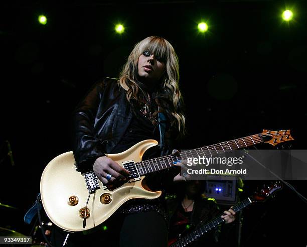 Supporting act Orianthi performs on stage prior to Mikas concert at the Enmore Theatre on November 24, 2009 in Sydney, Australia.