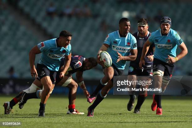 Kurtley Beale of the Waratahs in action during the round five Super Rugby match between the Waratahs and the Rebels at Allianz Stadium on March 18,...