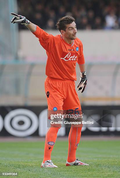 Morgan De Sanctis of SSC Napoli in action during the Serie A match between Napoli and Lazio at Stadio San Paolo on November 22, 2009 in Naples, Italy.