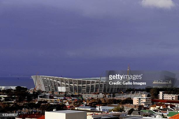General view of Green Point Stadium in its final stages of construction on September 24, 2009 ahead of the 2010 FIFA Soccer World Cup in South...