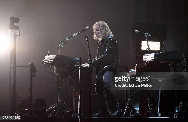 Keyboardist David Bryan of Bon Jovi performs during a stop of the band's This House is Not for Sale Tour at T-Mobile Arena on March 17, 2018 in Las...