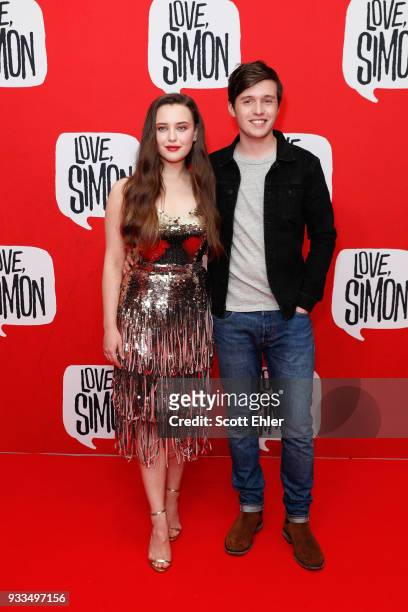 Actor Katherine Langford and Nick Robinson attend the Love, Simon Australian Premiere on March 18, 2018 in Sydney, Australia.