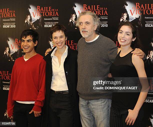 Spanish actors Abel Ayala, Ariadna Gil, Spanish film director Fernando Trueba and Chilean actress Miranda Bodenhofer pose during a photocall of...