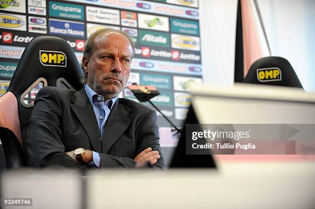 Walter Sabatini Sport Manager of US Citta di Palermo looks on during a press conference at Stadio Renzo Barbera on November 24, 2009 in Palermo,...