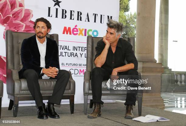 Mexican architect Fernando Romero and Chilean architect Alejandro Aravena speak onstage during day one of the Liberatum Mexico Festival 2018 at...
