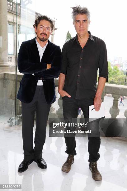 Mexican architect Fernando Romero and Chilean architect Alejandro Aravena pose at an afternoon tea held at the residence of Fernando Romero and...