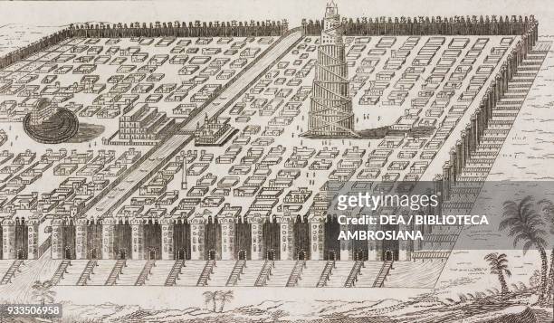 View of Babylon, with the Tower of Babel and the city walls, Iraq, engraving from L'album, giornale letterario e di belle arti, Saturday, August 2...