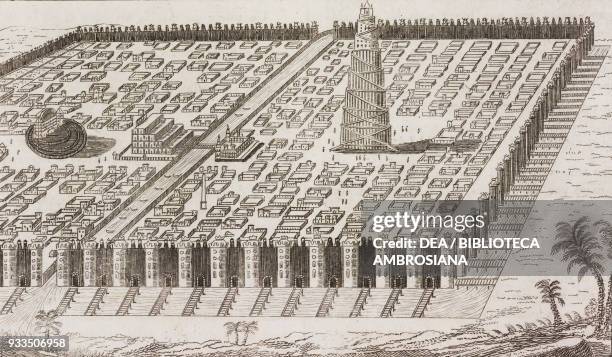 View of Babylon, with the Tower of Babel and the city walls, Iraq, engraving from L'album, giornale letterario e di belle arti, Saturday, August 2...