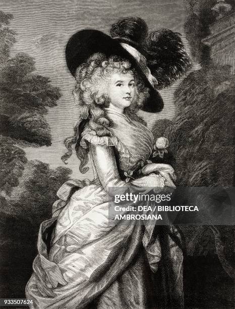 Portrait of Georgiana Cavendish , Duchess of Devonshire, engraving from a painting by Thomas Gainsborough , United Kingdom, illustration from the...