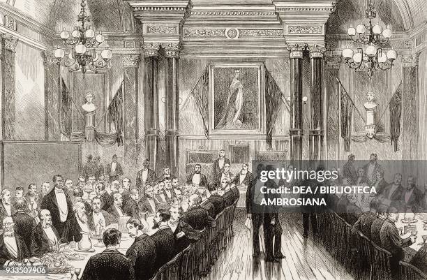 Banquet given by the British ambassador, sir Edward Thornton, at St George's Hall for the American Centennial Exhibition, Philadelphia, United States...