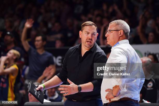 Dean Vickerman head coach of Melbourne United looks on during game two of the NBL Grand Final series between the Adelaide 36ers and Melbourne United...