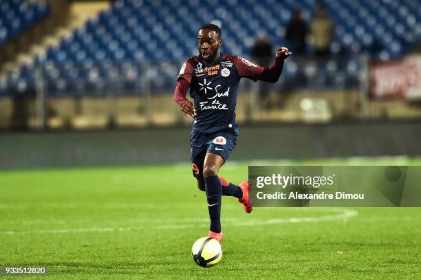 Jonathan Ikone of Montpellier during the Ligue 1 match between Montpellier Herault SC and Dijon FCO at Stade de la Mosson on March 17, 2018 in...