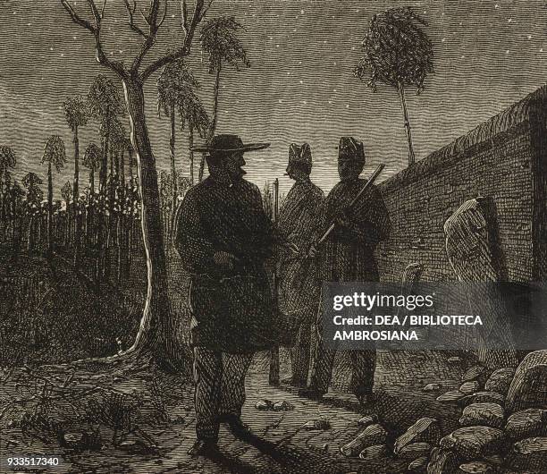 Night patrol going round the plantation, the manufacture of sugar in the Caribbean, illustration from the magazine The Graphic, volume XIII, no 346,...