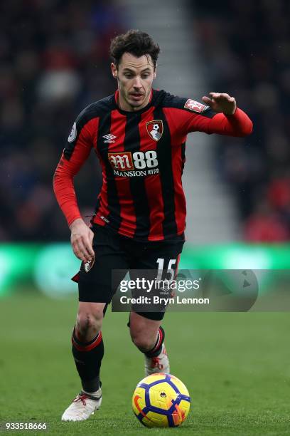 Adam Smith of Bournemouth in action during the Premier League match between AFC Bournemouth and West Bromwich Albion at Vitality Stadium on March 17,...