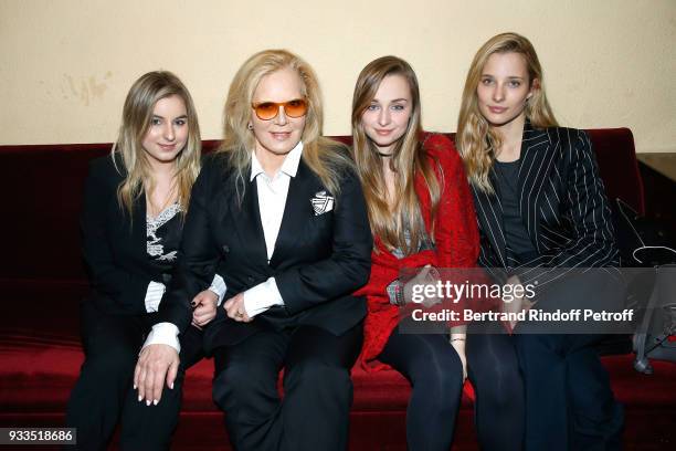 Sylvie Vartan with her daughter Darina Scotti-Vartan and her granddaughters Emma Smet and Ilona Smet pose after Sylvie Vartan performed at Le Grand...