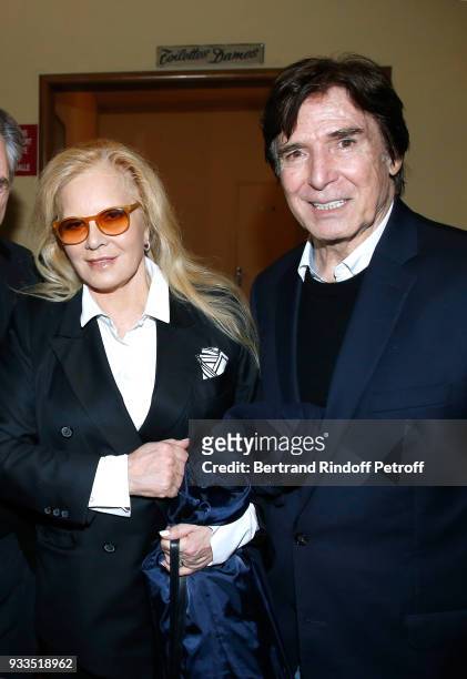 Sylvie Vartan and her husband Tony Scotti pose after Sylvie Vartan performed at Le Grand Rex on March 16, 2018 in Paris, France.