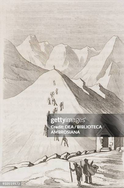 Ascension to the peaks in the Andes, Argentina, engraving from L'album, giornale letterario e di belle arti, Saturday, September 12 Year 2.