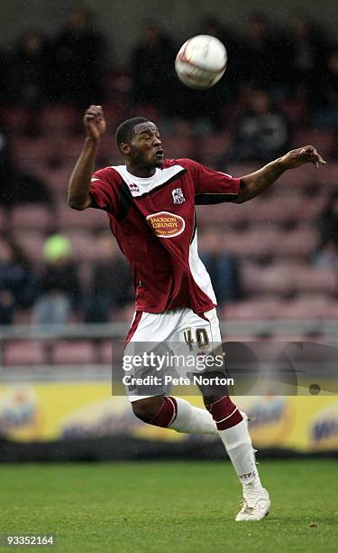 Patrick Kanyuka of Northampton Town in action during the Coca Cola League Two Match between Northampton Town and Crewe Alexandra at Sixfields Stadium...