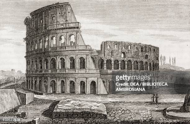 Flavian amphitheatre or Colosseum, Rome, Italy, engraving from L'album, giornale letterario e di belle arti, Saturday, October 10 Year 2.