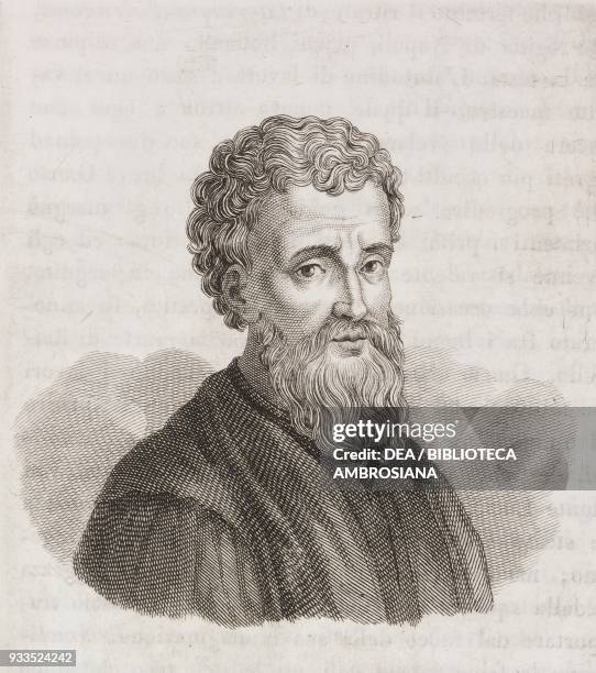 Portrait of Giulio Romano , Italian architect and painter, engraving from L'album, giornale letterario e di belle arti, Saturday, October 24 Year 2.