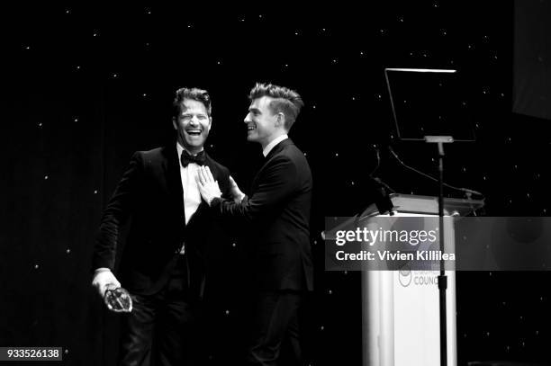 Nate Berkus and Jeremiah Brent receive an award at Family Equality Council's Impact Awards at The Globe Theatre at Universal Studios on March 17,...