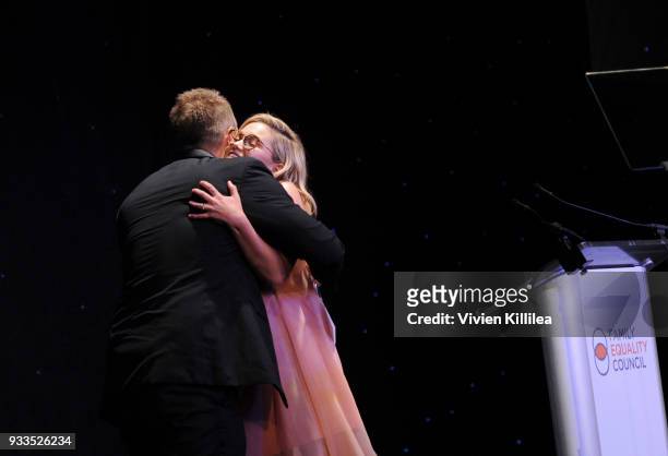Reed Harris II and Olivia Holt attend Family Equality Council's Impact Awards at The Globe Theatre at Universal Studios on March 17, 2018 in...
