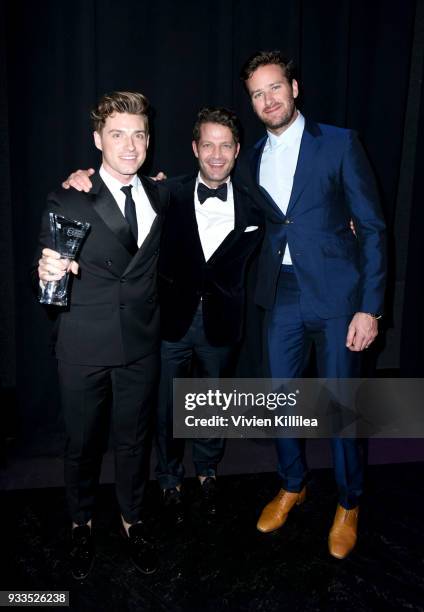 Jeremiah Brent, Nate Berkus and Armie Hammer attend Family Equality Council's Impact Awards at The Globe Theatre at Universal Studios on March 17,...