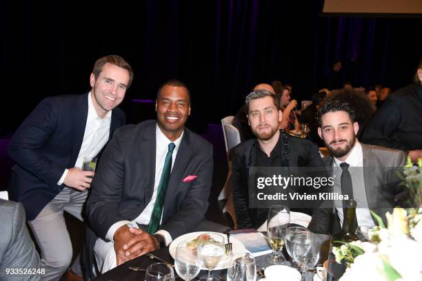 Brian Vahaly, Jason Collins, Lance Bass and Michael Turchin attend Family Equality Council's Impact Awards at The Globe Theatre at Universal Studios...