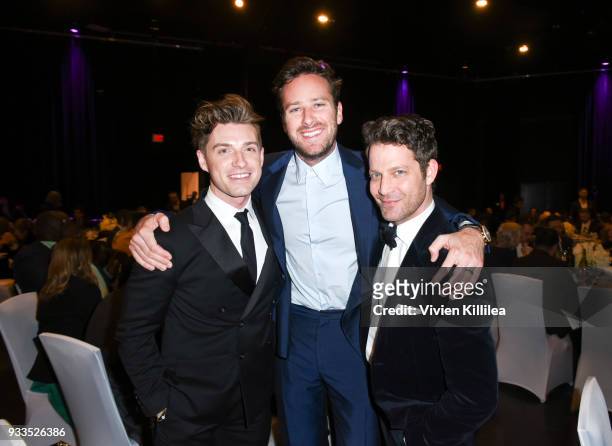 Jeremiah Brent, Armie Hammer and Nate Berkus attend Family Equality Council's Impact Awards at The Globe Theatre at Universal Studios on March 17,...