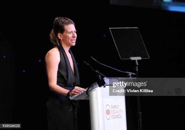 Erica Horton speaks at Family Equality Council's Impact Awards at The Globe Theatre at Universal Studios on March 17, 2018 in Universal City,...