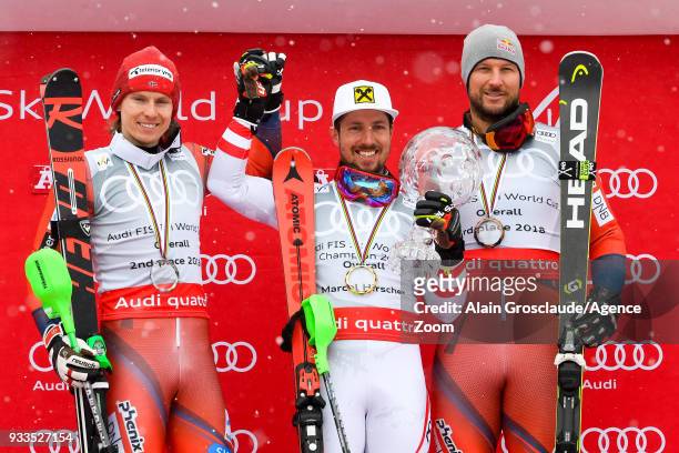 Henrik Kristoffersen of Norway takes 2nd place in the overall standings, Marcel Hirscher of Austria wins the globe in the overall standings, Aksel...